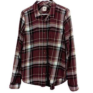 Vans Womens Burgundy Plaid Flannel Button Up Shirt Size M Rugged Chic Cabincore